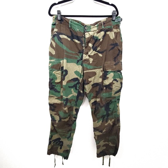 Vintage Woodland Camo Military Trousers Poplin Combat Tropical Size M Regular - Picture 3 of 12